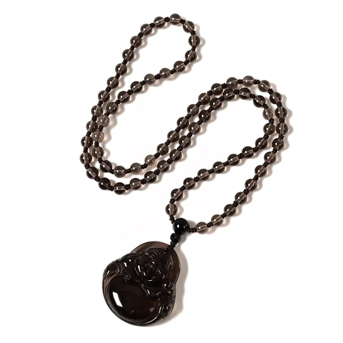 Obsidian Happy Buddha Necklace KALIFANO Necklaces