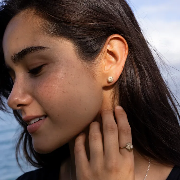 Opihi Earrings in Gold with Diamonds 10mm Maui Divers Jewelry Earrings