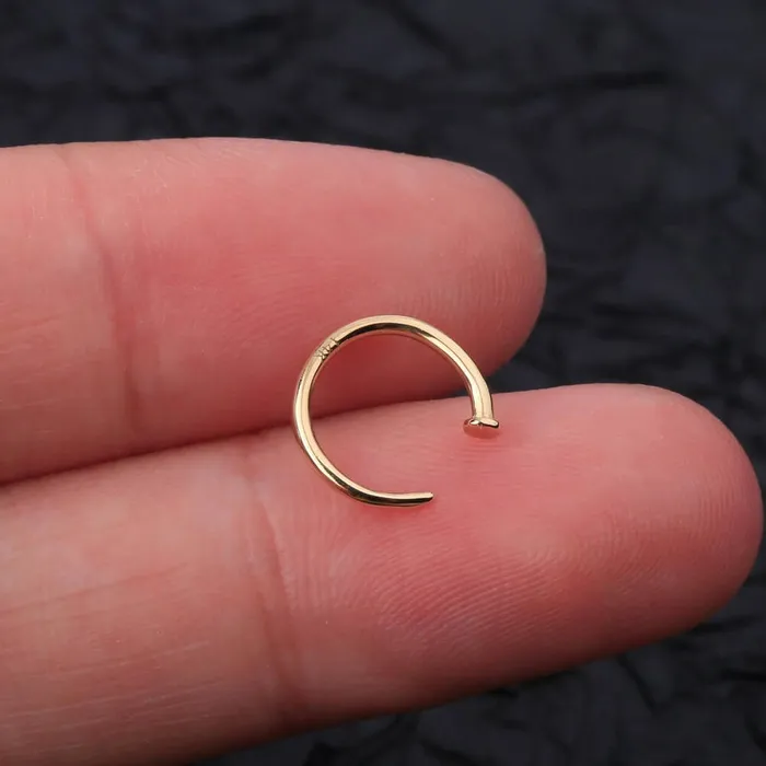 OUFER BODY JEWELRY 20G Nose Ring Half Hoop 14K Solid Gold Nose Ring Rings