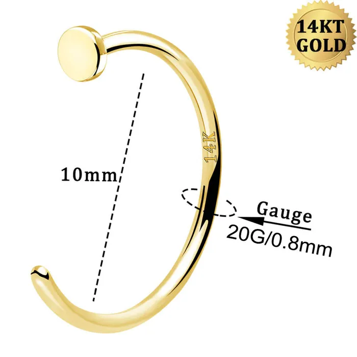 OUFER BODY JEWELRY 20G Nose Ring Half Hoop 14K Solid Gold Nose Ring Rings