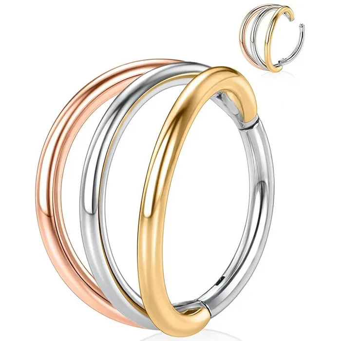 OUFER BODY JEWELRY Earrings 16G Triple Lines Hinged Earring Helix Conch Hoop OUFER BODY JEWELRY Earrings 16G Triple Lines Hinged Earring Helix Conch Hoop