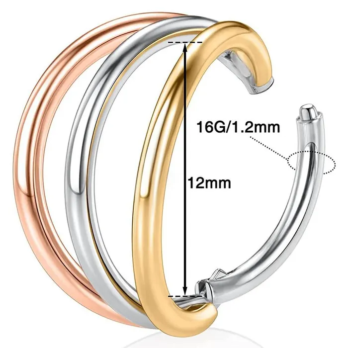 OUFER BODY JEWELRY Earrings 16G Triple Lines Hinged Earring Helix Conch Hoop OUFER BODY JEWELRY Earrings 16G Triple Lines Hinged Earring Helix Conch Hoop