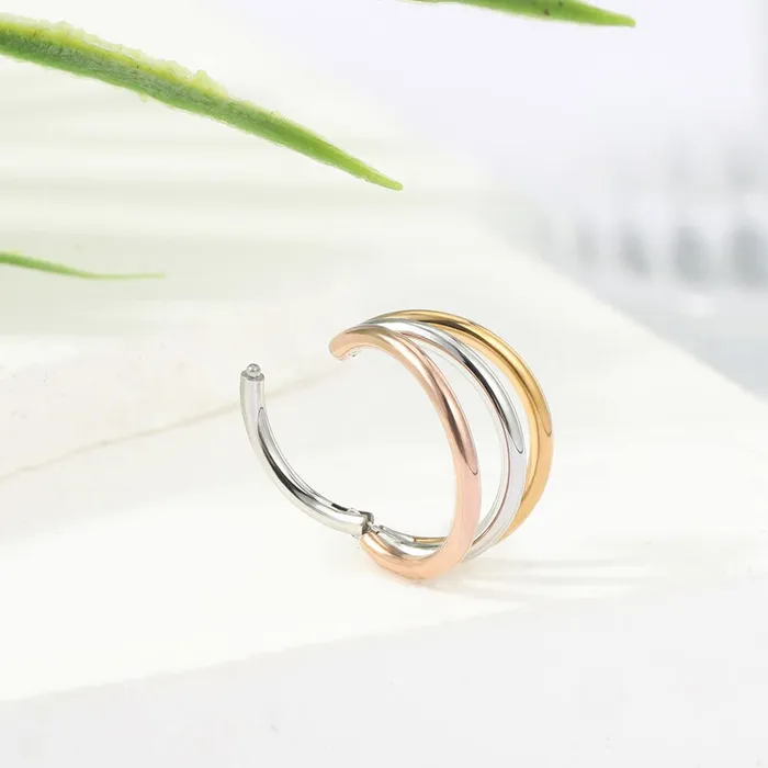 OUFER BODY JEWELRY Earrings 16G Triple Lines Hinged Earring Helix Conch Hoop OUFER BODY JEWELRY Earrings 16G Triple Lines Hinged Earring Helix Conch Hoop