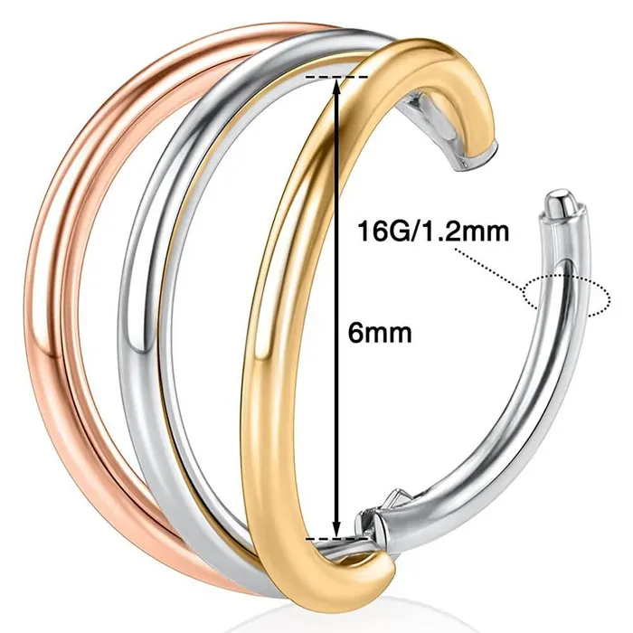OUFER BODY JEWELRY Earrings 16G Triple Lines Hinged Earring Helix Conch Hoop OUFER BODY JEWELRY Earrings 16G Triple Lines Hinged Earring Helix Conch Hoop