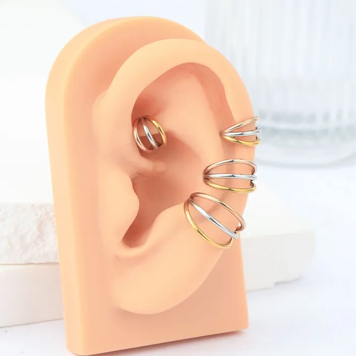OUFER BODY JEWELRY Earrings 16G Triple Lines Hinged Earring Helix Conch Hoop OUFER BODY JEWELRY Earrings 16G Triple Lines Hinged Earring Helix Conch Hoop