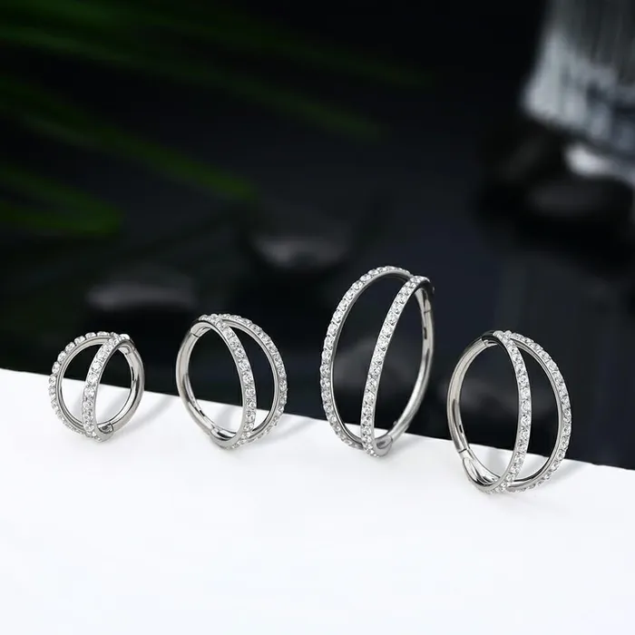 OUFER BODY JEWELRY Earrings 18G Double Titanium Nose Hoop Conch Earring CZ Helix Earring OUFER BODY JEWELRY Earrings 18G Double Titanium Nose Hoop Conch Earring CZ Helix Earring
