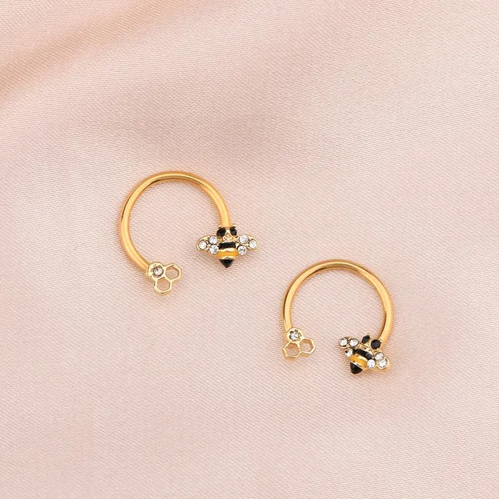 OUFER BODY JEWELRY Rings 16G Gold Honeybee Septum Ring Horseshoe Daith Earring OUFER BODY JEWELRY Rings 16G Gold Honeybee Septum Ring Horseshoe Daith Earring
