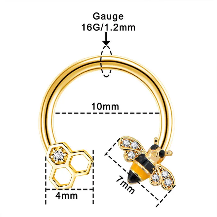 OUFER BODY JEWELRY Rings 16G Gold Honeybee Septum Ring Horseshoe Daith Earring OUFER BODY JEWELRY Rings 16G Gold Honeybee Septum Ring Horseshoe Daith Earring