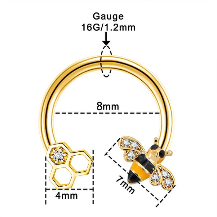 OUFER BODY JEWELRY Rings 16G Gold Honeybee Septum Ring Horseshoe Daith Earring OUFER BODY JEWELRY Rings 16G Gold Honeybee Septum Ring Horseshoe Daith Earring
