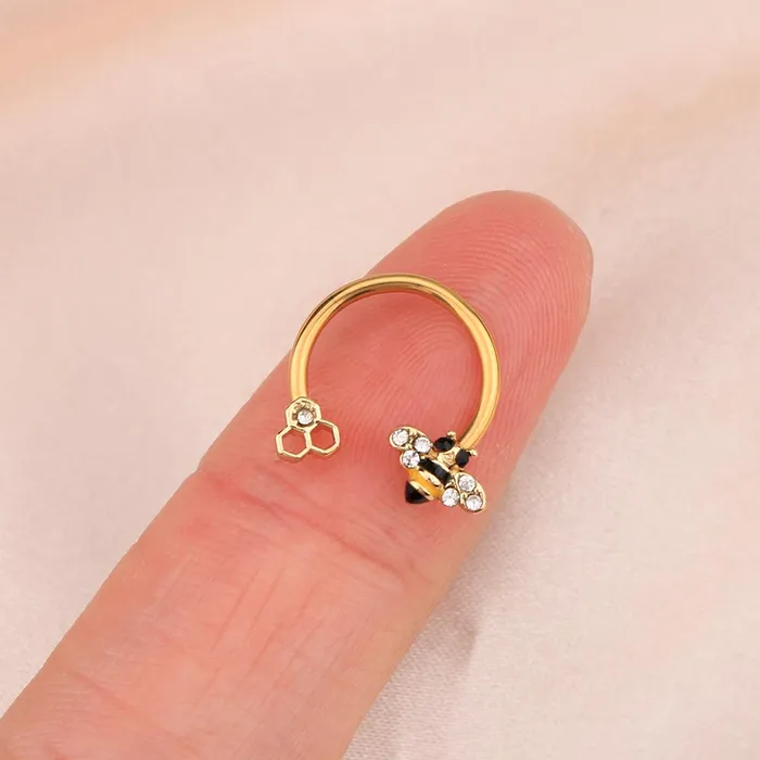 OUFER BODY JEWELRY Rings 16G Gold Honeybee Septum Ring Horseshoe Daith Earring OUFER BODY JEWELRY Rings 16G Gold Honeybee Septum Ring Horseshoe Daith Earring