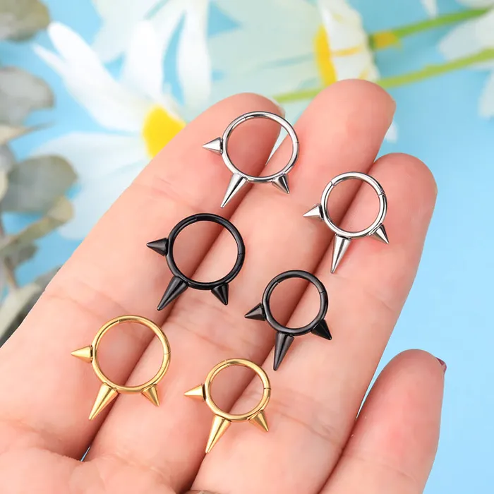 OUFER BODY JEWELRY Rings 16G Titanium Punk Triple Spikes Septum Clicker Ring OUFER BODY JEWELRY Rings 16G Titanium Punk Triple Spikes Septum Clicker Ring