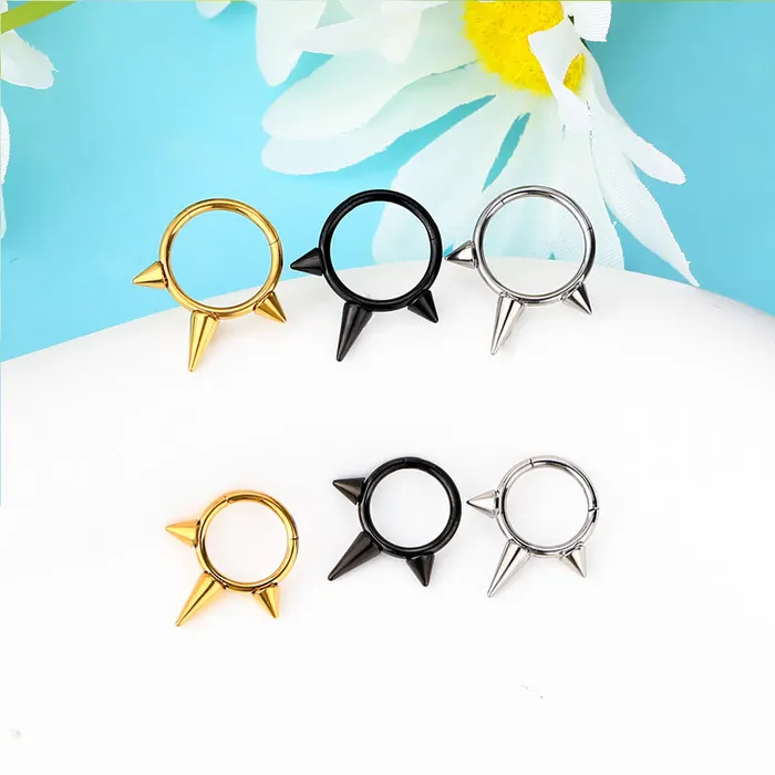 OUFER BODY JEWELRY Rings 16G Titanium Punk Triple Spikes Septum Clicker Ring OUFER BODY JEWELRY Rings 16G Titanium Punk Triple Spikes Septum Clicker Ring