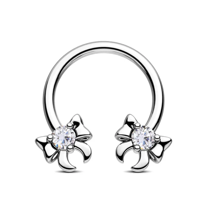 OUFER BODY JEWELRY Rings Clear CZ Ribbon Bow Horseshoe Septum Ring