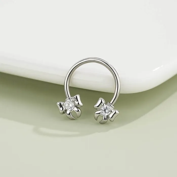OUFER BODY JEWELRY Rings Clear CZ Ribbon Bow Horseshoe Septum Ring OUFER BODY JEWELRY Rings Clear CZ Ribbon Bow Horseshoe Septum Ring