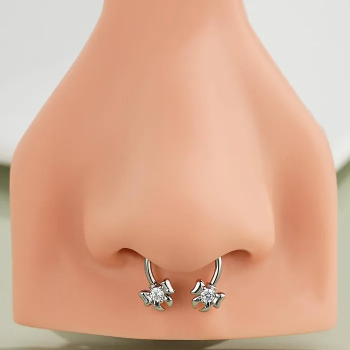 OUFER BODY JEWELRY Rings Clear CZ Ribbon Bow Horseshoe Septum Ring OUFER BODY JEWELRY Rings Clear CZ Ribbon Bow Horseshoe Septum Ring