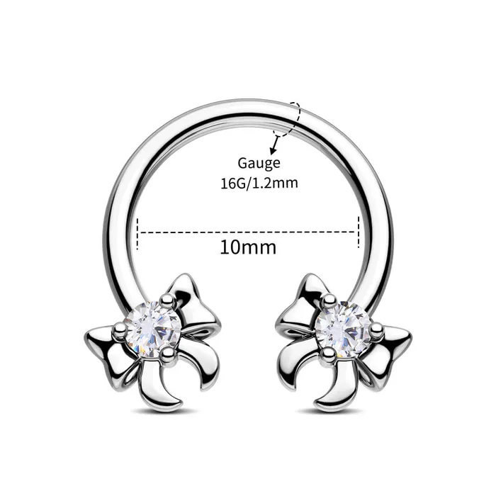 OUFER BODY JEWELRY Rings Clear CZ Ribbon Bow Horseshoe Septum Ring OUFER BODY JEWELRY Rings Clear CZ Ribbon Bow Horseshoe Septum Ring