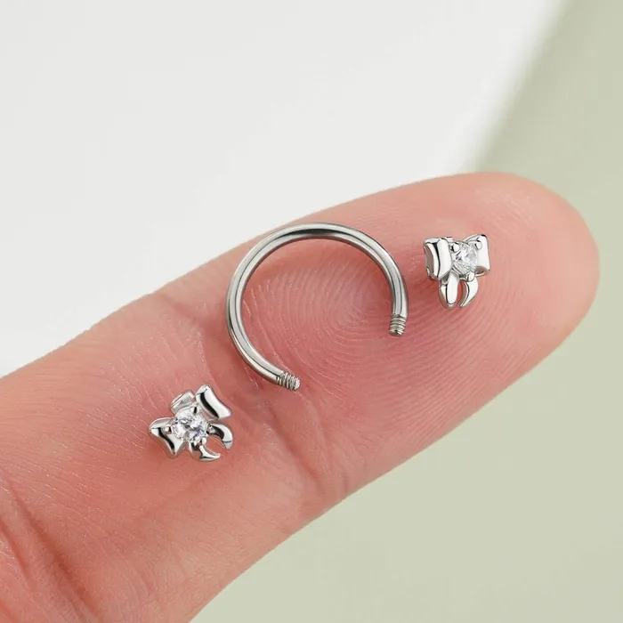 OUFER BODY JEWELRY Rings Clear CZ Ribbon Bow Horseshoe Septum Ring OUFER BODY JEWELRY Rings Clear CZ Ribbon Bow Horseshoe Septum Ring