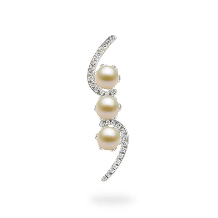 PickAPearl Necklaces Pick A Pearl Bypass Pendant in Sterling Silver with Cubic Zirconia