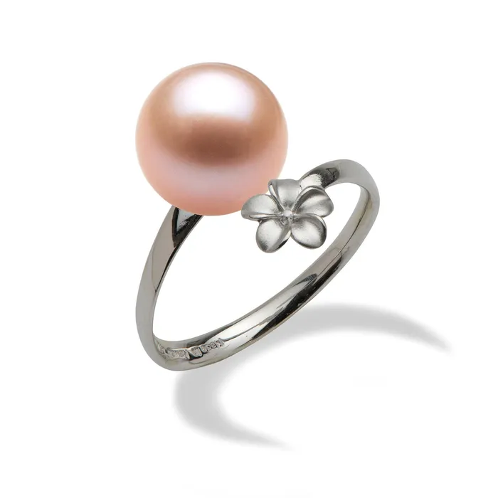 PickAPearl Rings Pick A Pearl Plumeria Ring in White Gold