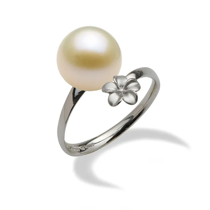 PickAPearl Rings Pick A Pearl Plumeria Ring in White Gold