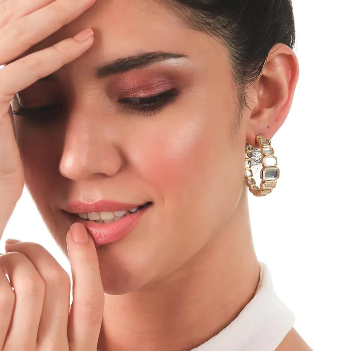 PreStyled Sets Gold Jugni Mirror Hoops Isharya Modern Indian Jewelry