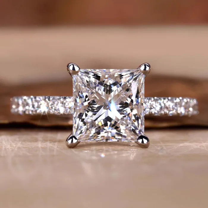 Princess Cut Lab Grown Diamond Pave Engagement Ring Diamondrensu Rings