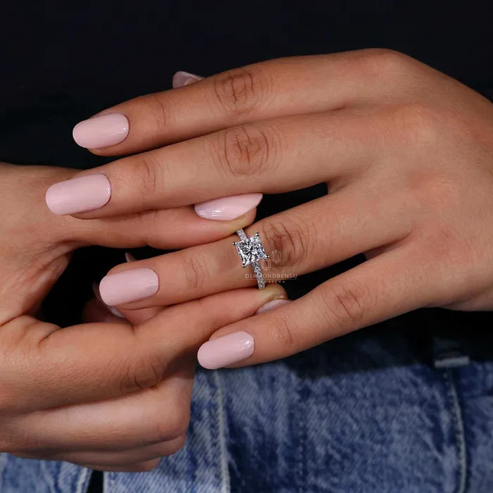 Princess Cut Lab Grown Diamond Pave Engagement Ring Diamondrensu Rings