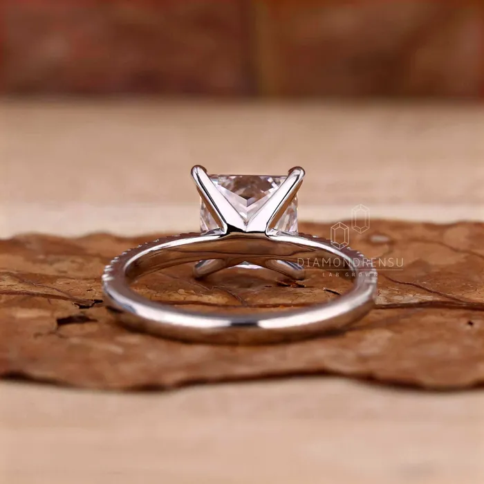 Princess Cut Lab Grown Diamond Pave Engagement Ring Diamondrensu Rings