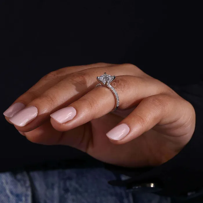 Princess Cut Lab Grown Diamond Pave Engagement Ring Diamondrensu Rings
