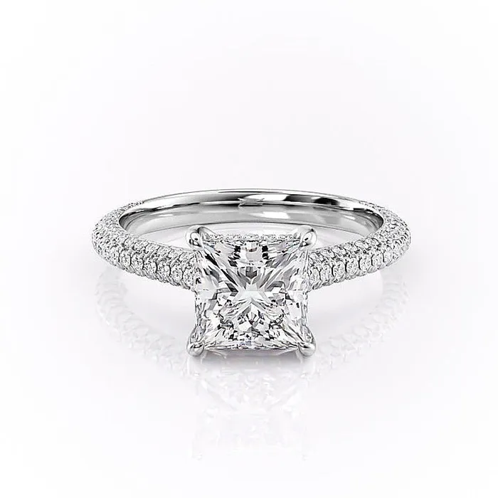 Princess Cut Moissanite Engagement Ring Pave Set Shoulders Flawless Moissanite Rings Princess Cut Moissanite Engagement Ring Pave Set Shoulders Flawless Moissanite Rings