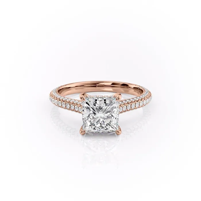 Princess Cut Moissanite Engagement Ring Pave Set Shoulders Flawless Moissanite Rings