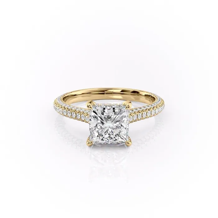 Princess Cut Moissanite Engagement Ring Pave Set Shoulders Flawless Moissanite Rings