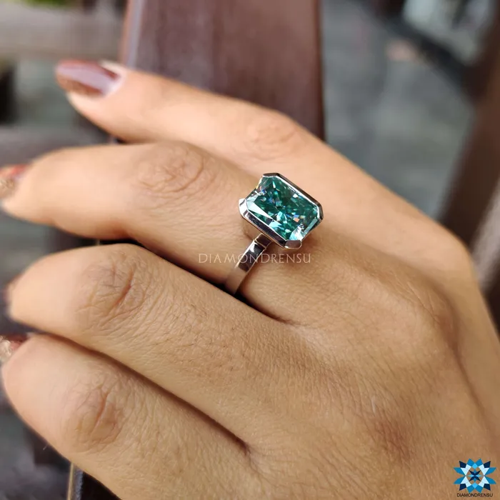 Radiant Engagement Ring Elegant Half Bezel Look Diamondrensu Rings