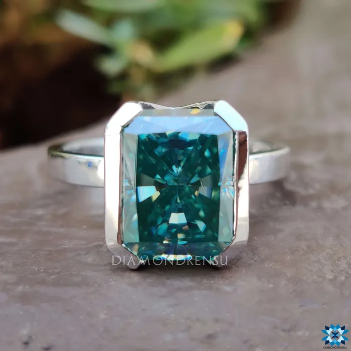 Radiant Engagement Ring Elegant Half Bezel Look Diamondrensu Rings