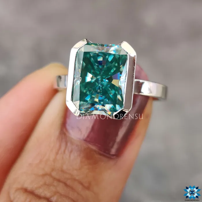 Radiant Engagement Ring Elegant Half Bezel Look Diamondrensu Rings