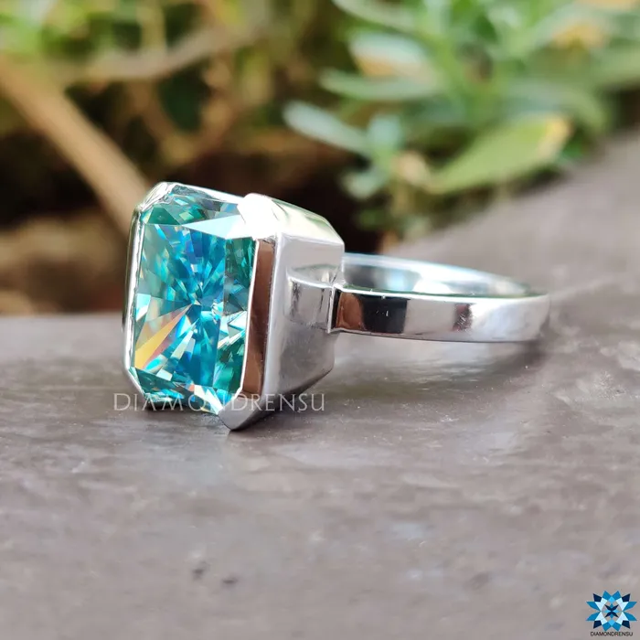 Radiant Engagement Ring Elegant Half Bezel Look Diamondrensu Rings