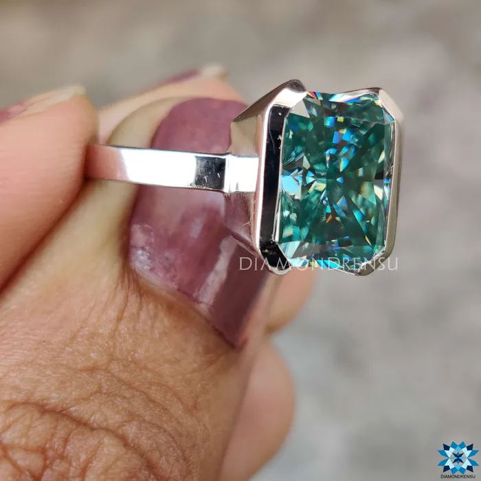 Radiant Engagement Ring Elegant Half Bezel Look Diamondrensu Rings