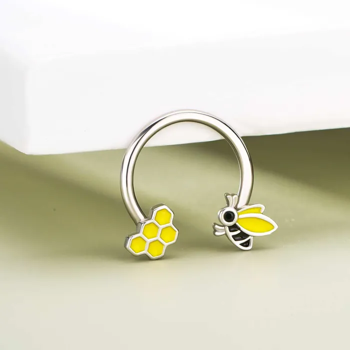 Rings 16G Bee Honeycomb Horseshoe Septum Ring and Daith Earring OUFER BODY JEWELRY Rings 16G Bee Honeycomb Horseshoe Septum Ring and Daith Earring OUFER BODY JEWELRY