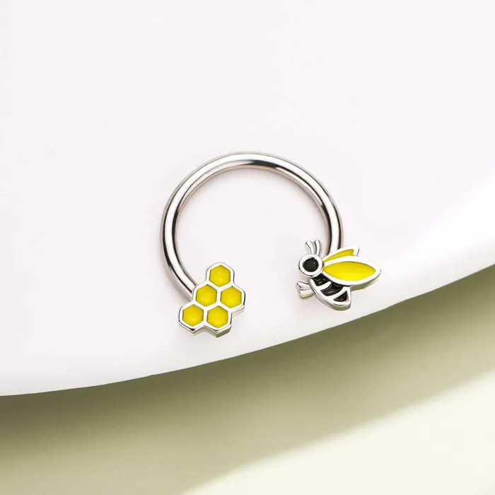 Rings 16G Bee Honeycomb Horseshoe Septum Ring and Daith Earring OUFER BODY JEWELRY Rings 16G Bee Honeycomb Horseshoe Septum Ring and Daith Earring OUFER BODY JEWELRY