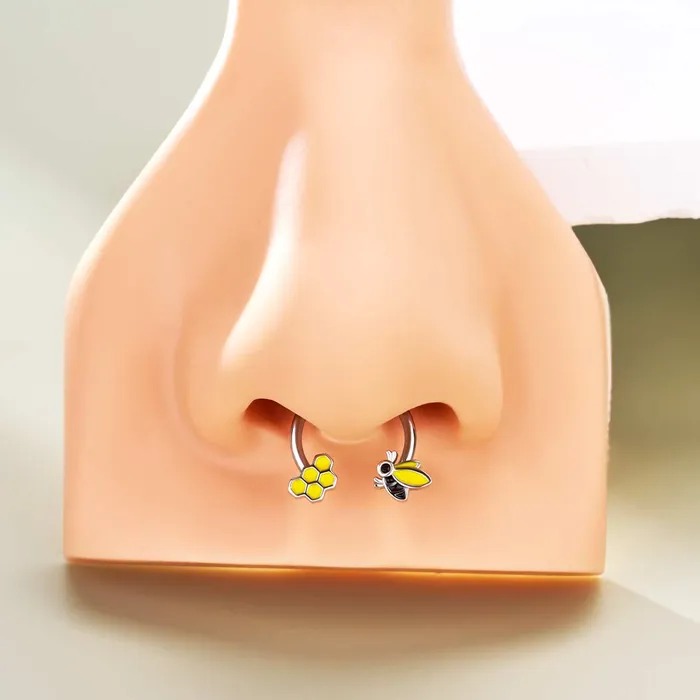 Rings 16G Bee Honeycomb Horseshoe Septum Ring and Daith Earring OUFER BODY JEWELRY Rings 16G Bee Honeycomb Horseshoe Septum Ring and Daith Earring OUFER BODY JEWELRY