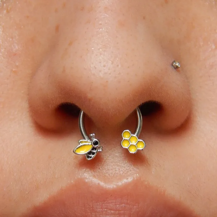Rings 16G Bee Honeycomb Horseshoe Septum Ring and Daith Earring OUFER BODY JEWELRY Rings 16G Bee Honeycomb Horseshoe Septum Ring and Daith Earring OUFER BODY JEWELRY