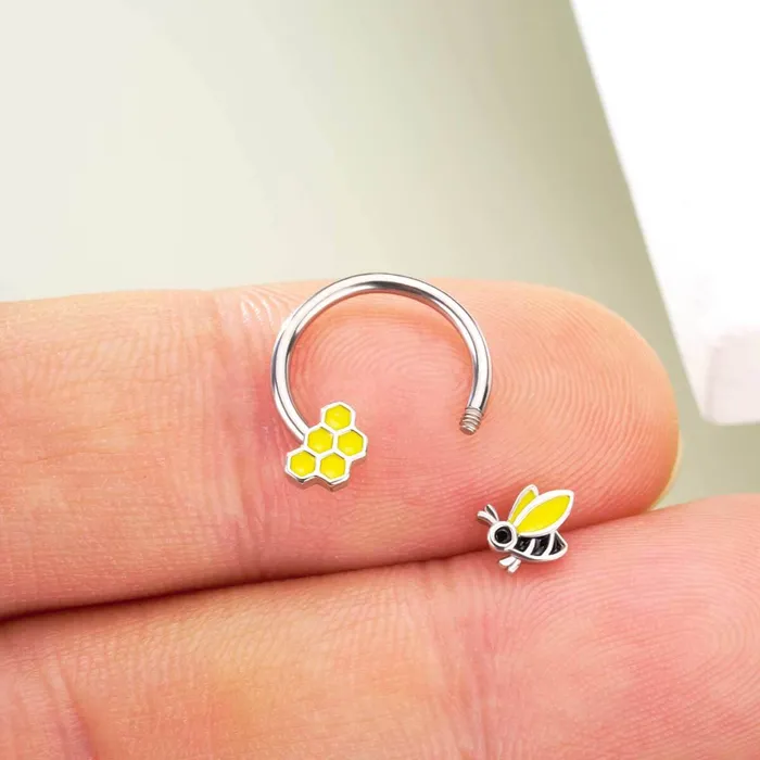 Rings 16G Bee Honeycomb Horseshoe Septum Ring and Daith Earring OUFER BODY JEWELRY Rings 16G Bee Honeycomb Horseshoe Septum Ring and Daith Earring OUFER BODY JEWELRY