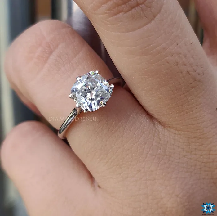 Rings Cushion Cut Six Prongs Moissanite Solitaire Ring 225 CT Moissanite Engagement Ring Anniversary Gift Ring for Her Diamondrensu