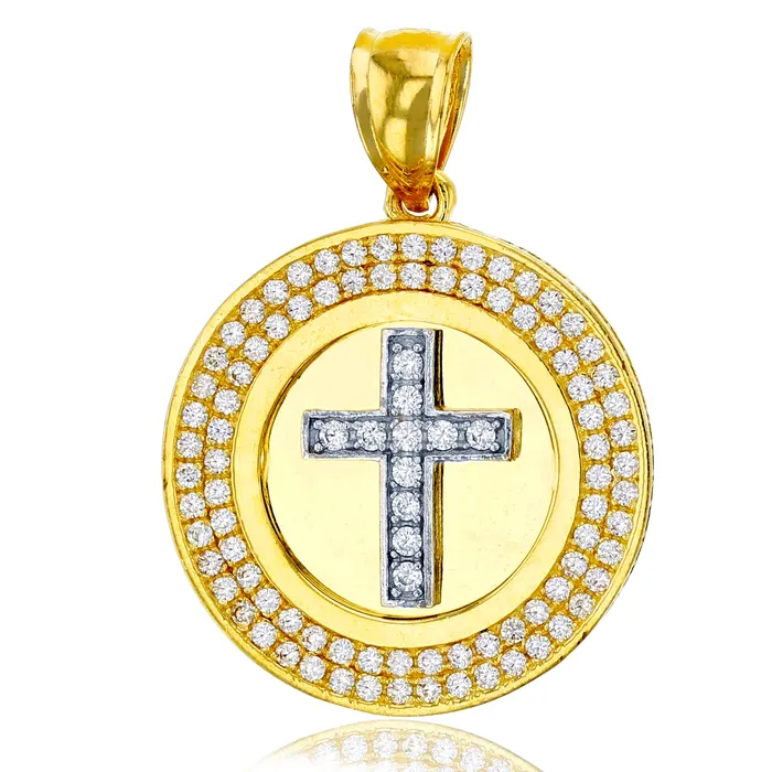 Rings DecadenceJewelry 14K TwoTone Gold 30x21mm Micropave Cross Circle Pendant Rings DecadenceJewelry 14K TwoTone Gold 30x21mm Micropave Cross Circle Pendant