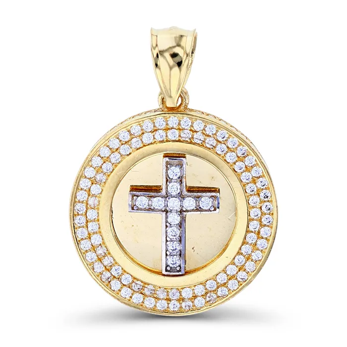 Rings DecadenceJewelry 14K TwoTone Gold 30x21mm Micropave Cross Circle Pendant Rings DecadenceJewelry 14K TwoTone Gold 30x21mm Micropave Cross Circle Pendant
