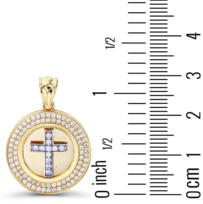 Rings DecadenceJewelry 14K TwoTone Gold 30x21mm Micropave Cross Circle Pendant Rings DecadenceJewelry 14K TwoTone Gold 30x21mm Micropave Cross Circle Pendant