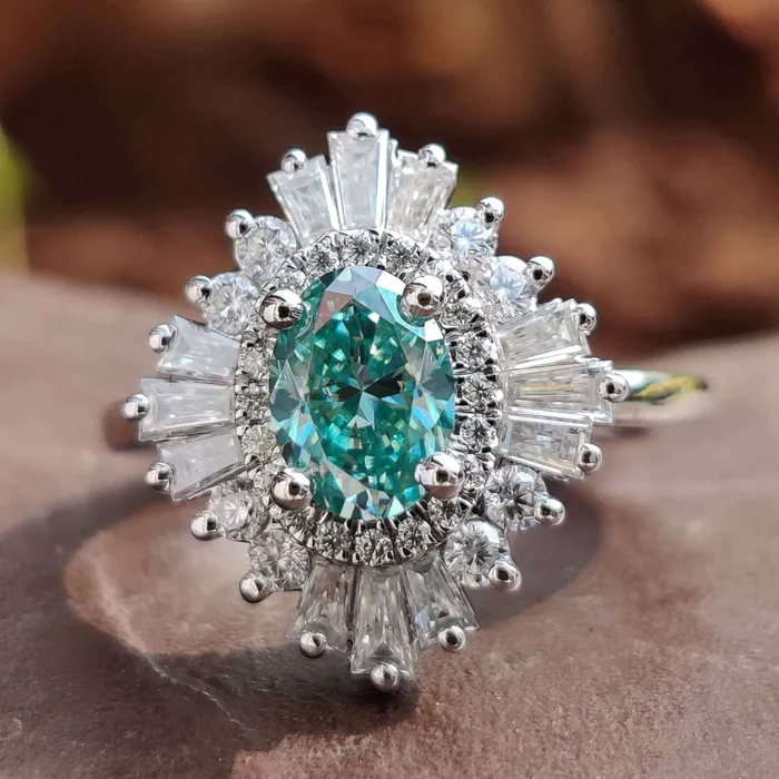 Rings Diamondrensu 081 CT Oval Cyan Blue Moissanite Ring Vintage Engagement Ring Rings Diamondrensu 081 CT Oval Cyan Blue Moissanite Ring Vintage Engagement Ring