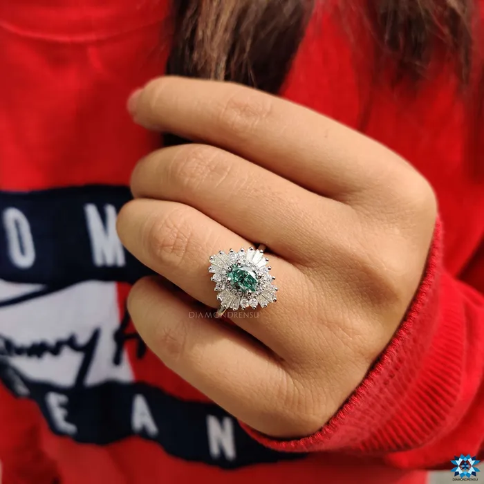 Rings Diamondrensu 081 CT Oval Cyan Blue Moissanite Ring Vintage Engagement Ring