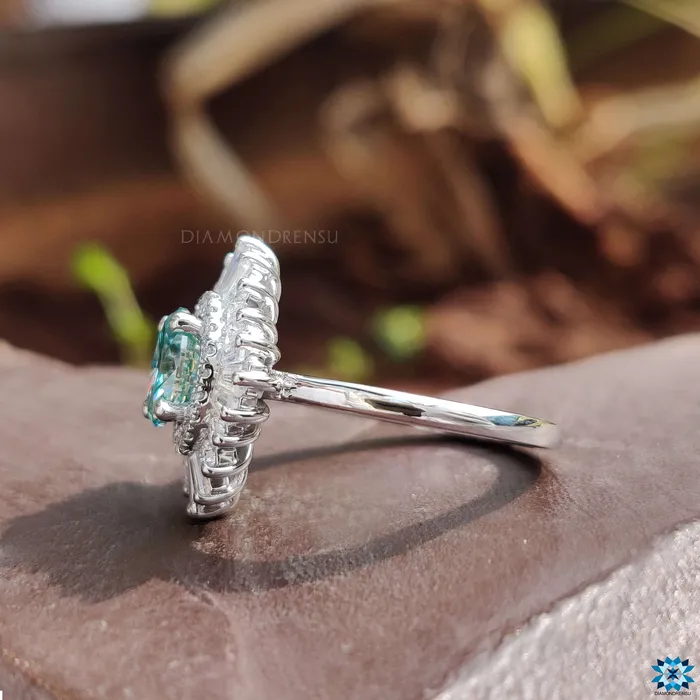 Rings Diamondrensu 081 CT Oval Cyan Blue Moissanite Ring Vintage Engagement Ring