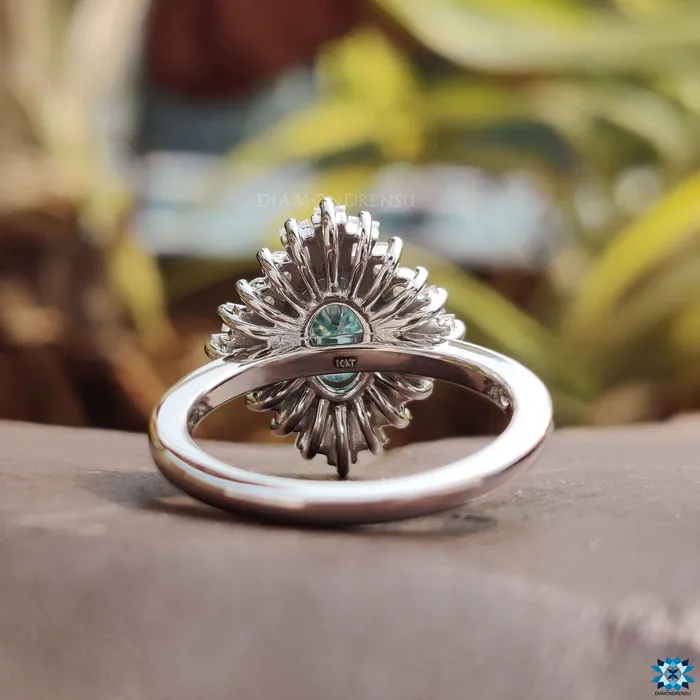 Rings Diamondrensu 081 CT Oval Cyan Blue Moissanite Ring Vintage Engagement Ring
